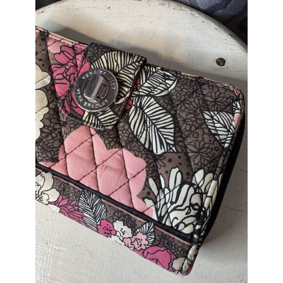 Vera Bradley retired Mocha Rouge floral print turnlock wallet Pink Brown - Picture 4 of 7